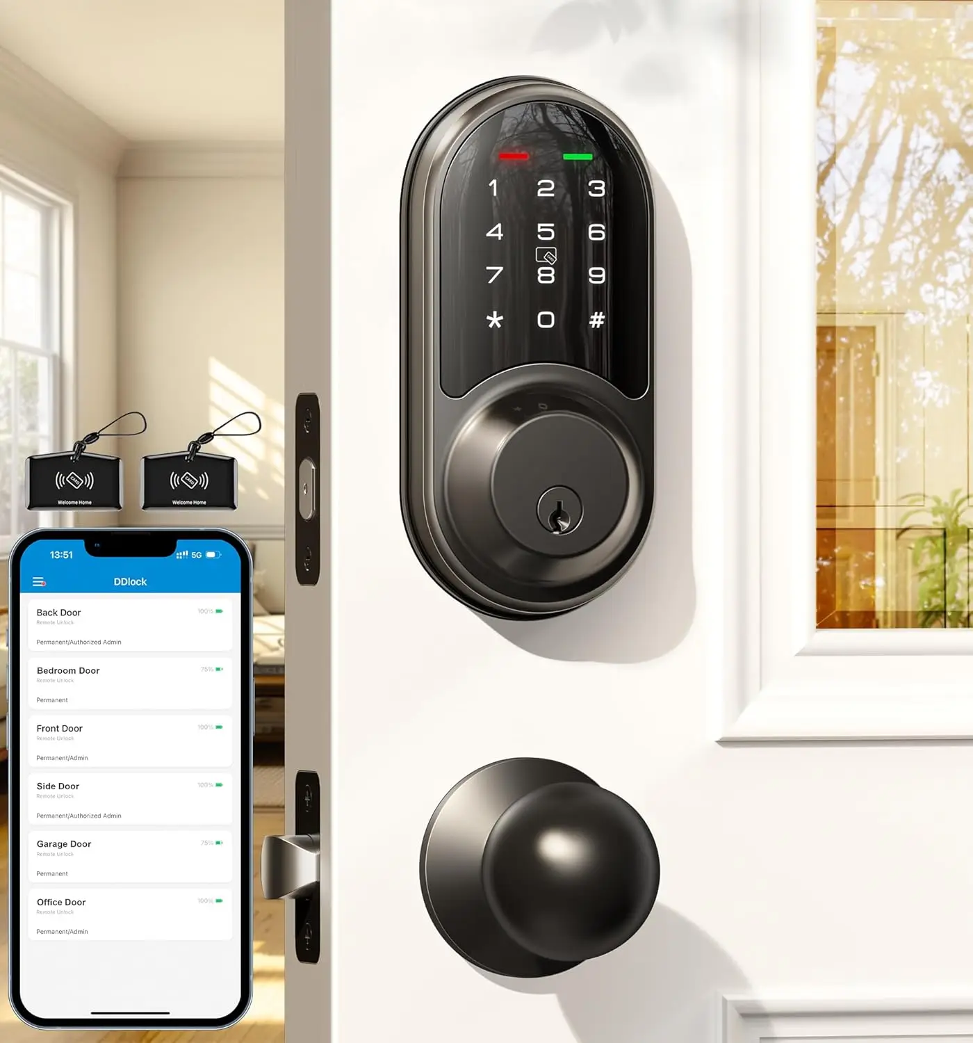 Handle Set, Keyless Entry Deadboltl, Electronic Touchscreen Digital Keypad,