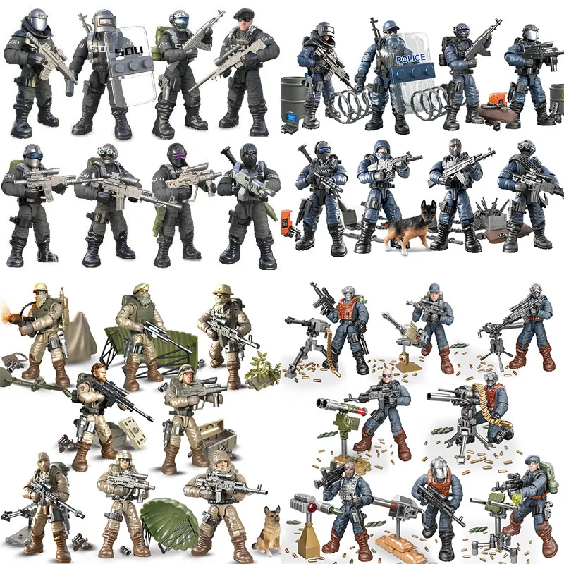 Figuras de acción militares de las fuerzas especiales de águila de la Segunda Guerra Mundial, modelo SWAT de soldados, bloques de construcción, juguetes para niños, 4 Uds.