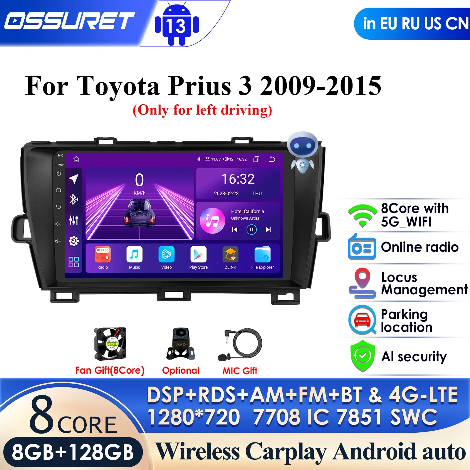 

8GB+128GB QLED 1280*720 Android 12 Radio for Toyota Prius 2009 - 2015 XW30 Multimedia Stereo Car Autoradio Player GPS Navigation