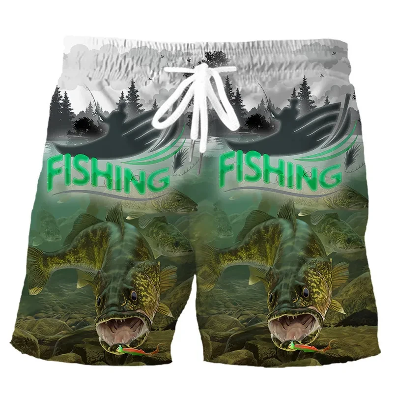 Hawaii Fishing Men\'S Shorts Summer 3D Fish Print Beach Casual Shorts Men\'S Clothing Street Elastic Drawstring Shorts Ventilate