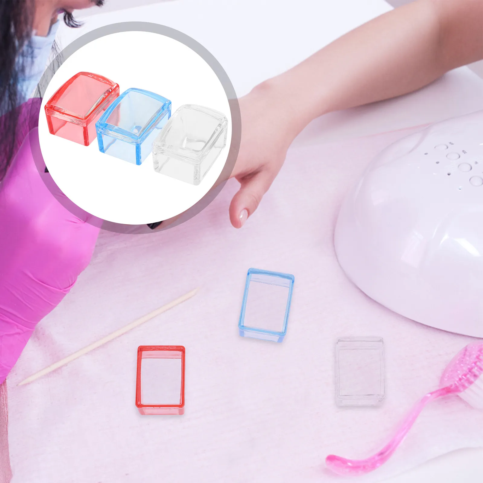 Nail Art Stamper with Silicone Head for Easy Precise Stamping DIY Manicure Kit Pink Blue Transparent Nail Stamp Templates