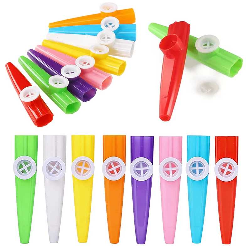 Kunststoff Kazoo Pfeife 6/12/18PCS Zufällige Mischfarbe Mund Kazoos Mundharmonika Instrument Flöten Leicht Lernen Party lärm Makers ZYF