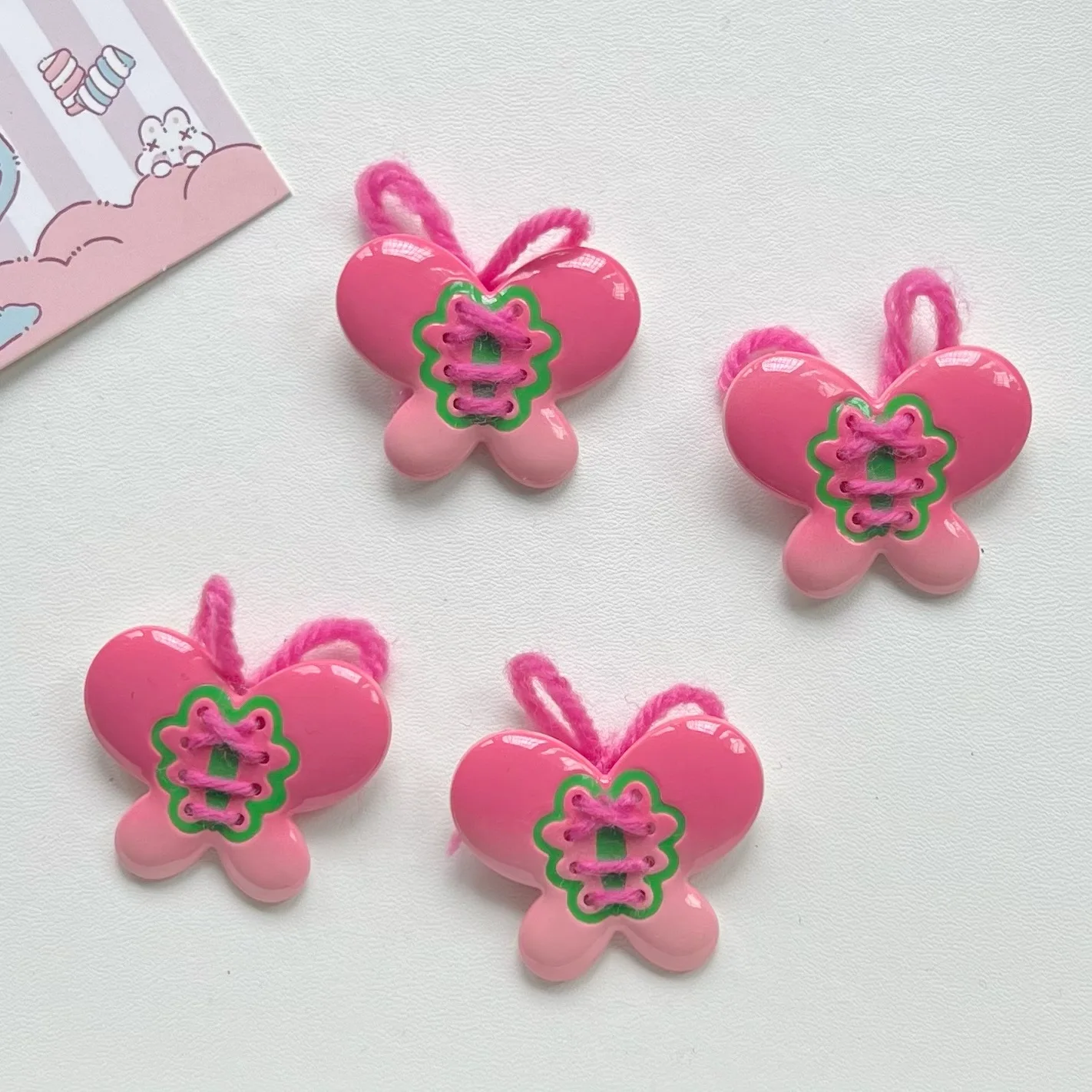 2pcs miniso pink butterfly series cartoon resin flatback cabochons diy crafts materials jewelry making charms