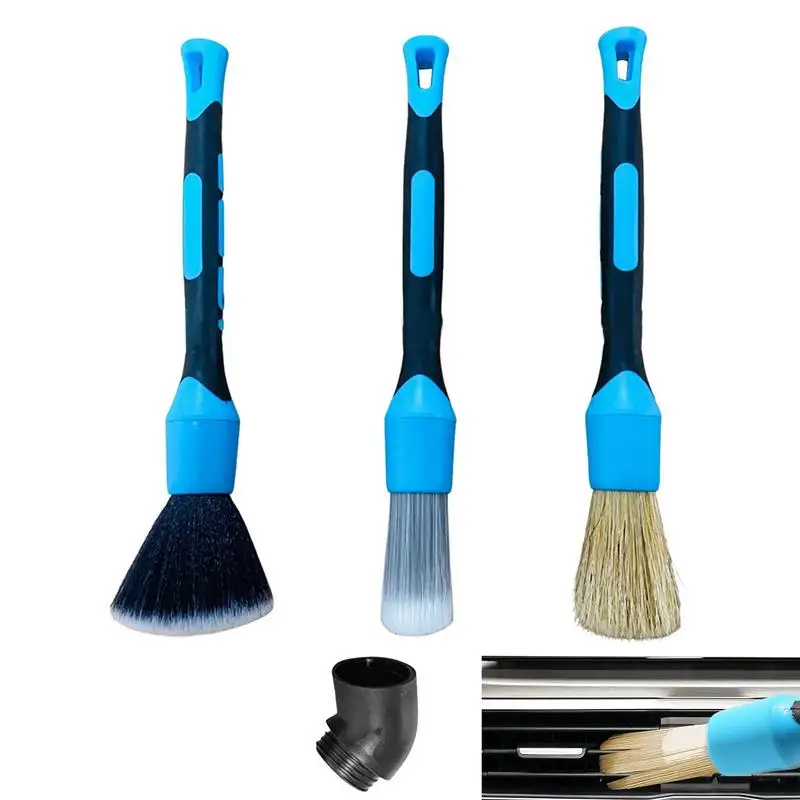 

Crevice Brush Car Detailing 3pcs Exterior Cleaning Soft Bristle Brush Car Wash Equipment For Leather Seats Emblems Tires Engine