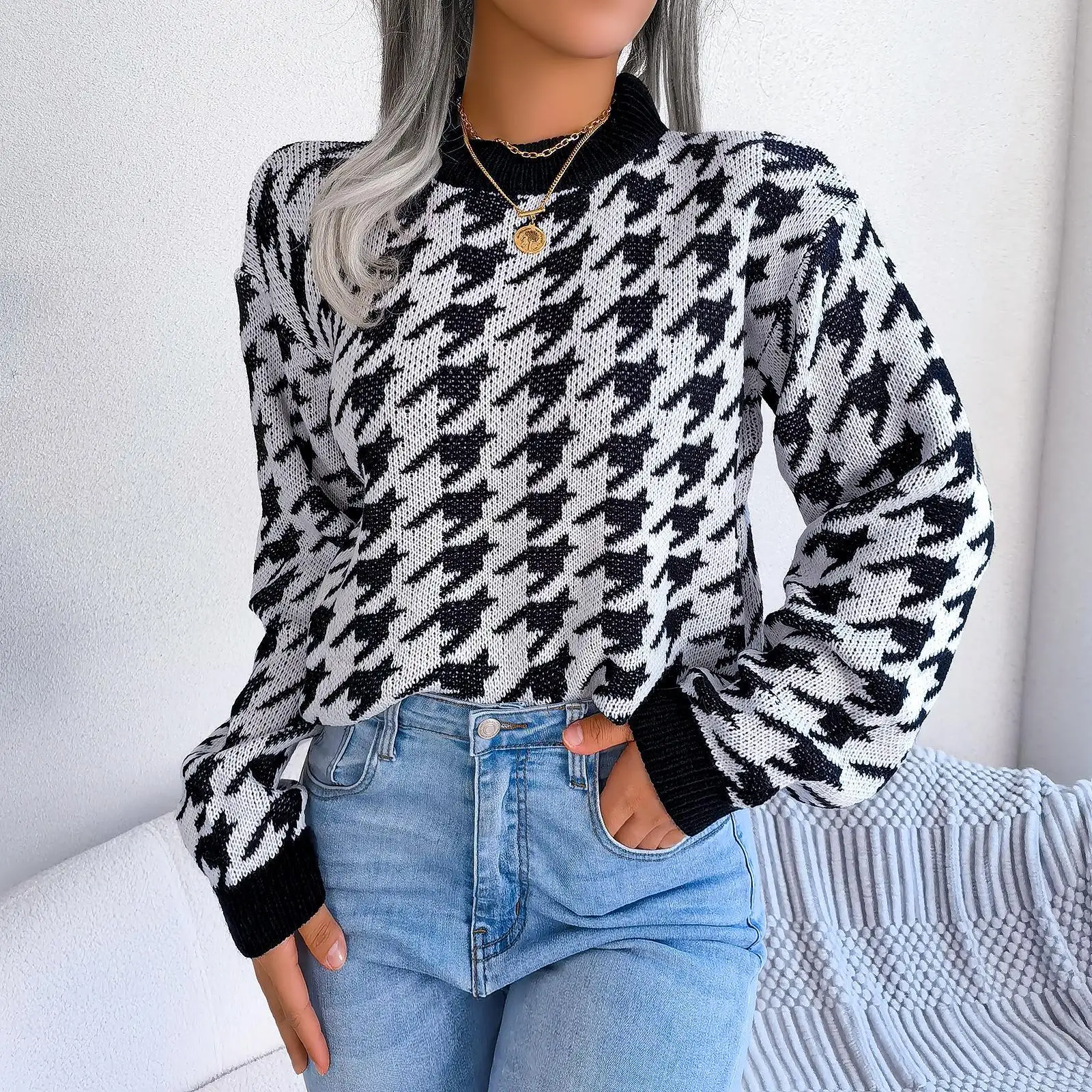 الخريف الشتاء عادية محبوك سترة طويلة Sve العلوية محطة مستقلة عبر الحدود المرأة Faion لا العلامة التجارية #4