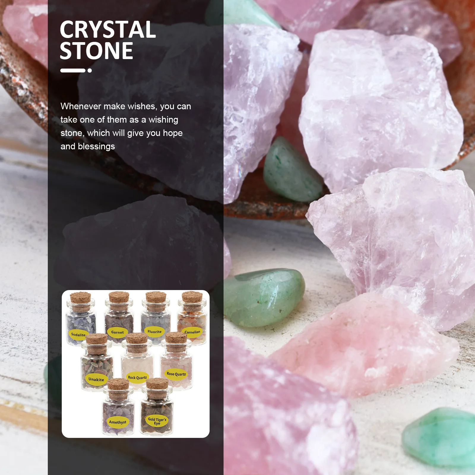 

9Pcs Mini Gemstones in Bottles Beautiful Wishing Stones for Desk Shelf Decor Crystal Stones Bottles Tiny Crystal Bottle