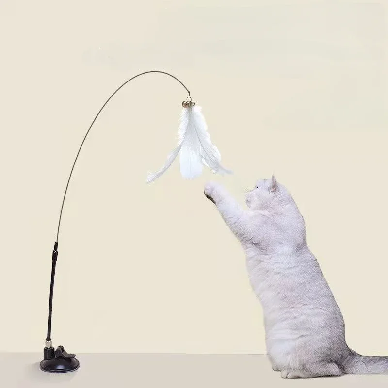 Interactive Cat Toy Handfree Stick Playing Kitten Playing Teaser Wand Toy Suction Cup Bird/Feather  Wand Pet Supplies