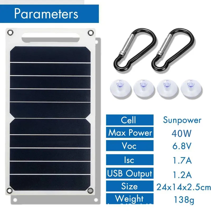 40W portable solar panel with USB interface design and 5V output solar power bank suitable for various outdoor activities