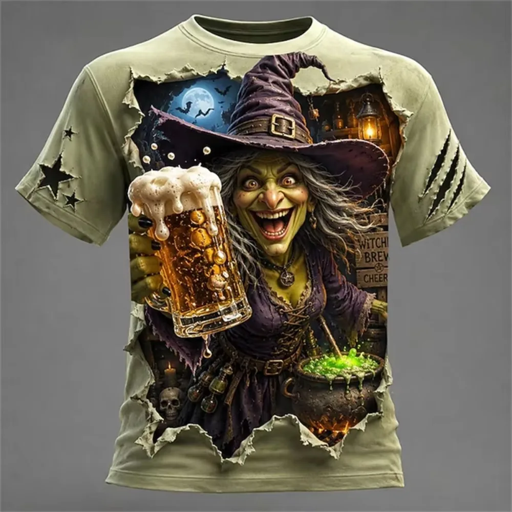 Halloween-Kürbis-Strohmann-Bier-3D-Druck-Herren-T-Shirt, modische Party-Atmungsaktive, schnell trocknende Outdoor-Sport-Cosplay-Kleidung – Detail 10