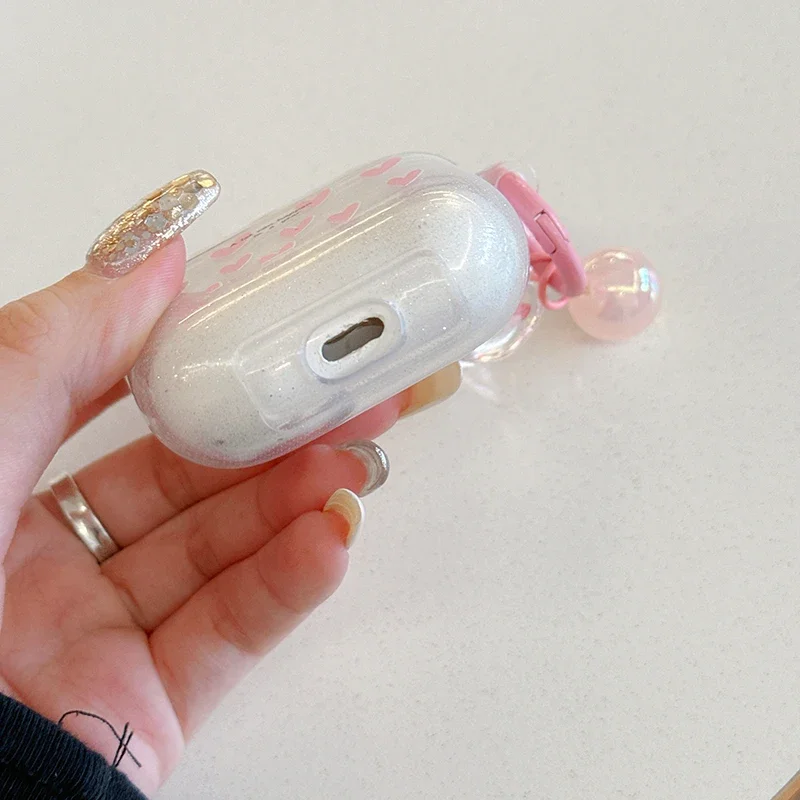 Glitter Transparent Love Case with Keychain for Apple AirPods 2 Gen 3 Generation Cover for AirPods Pro 1st 2nd for Air Pods Pro