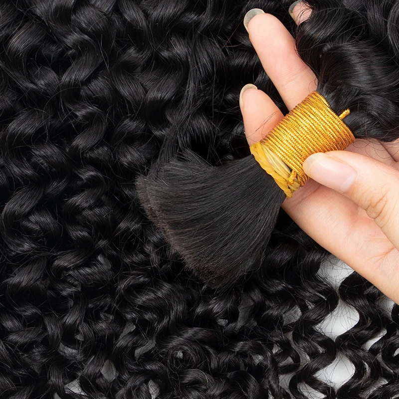 Fasci di capelli umani sfusi ricci profondi per la materia prima dei capelli brasiliani V-light/intrecciare i capelli Remy 10-30 pollici per il salone # 1B 50 g/pacco