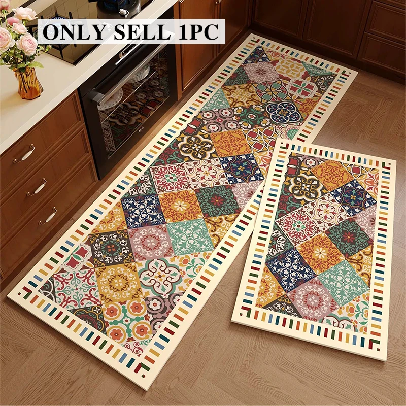 Kitchen Rug PVC Leather Waterproof Floor Mat Long Anti-slip Oil-proof Foot Mats American Retro Style Rugs Home Decoration Carpet