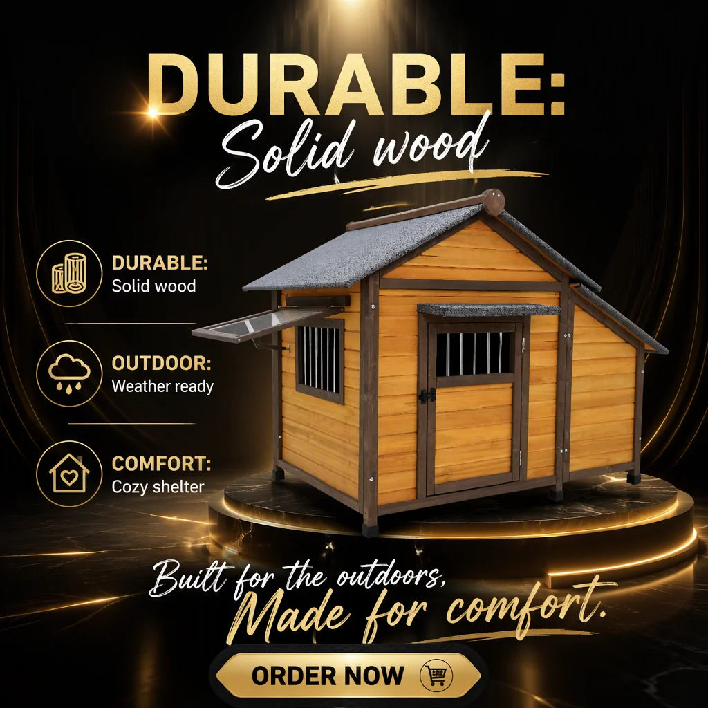 Solid Wood Dog House Warmth-Retaining All-Season Universal Kennel for Dogs & Cats Rural Villas