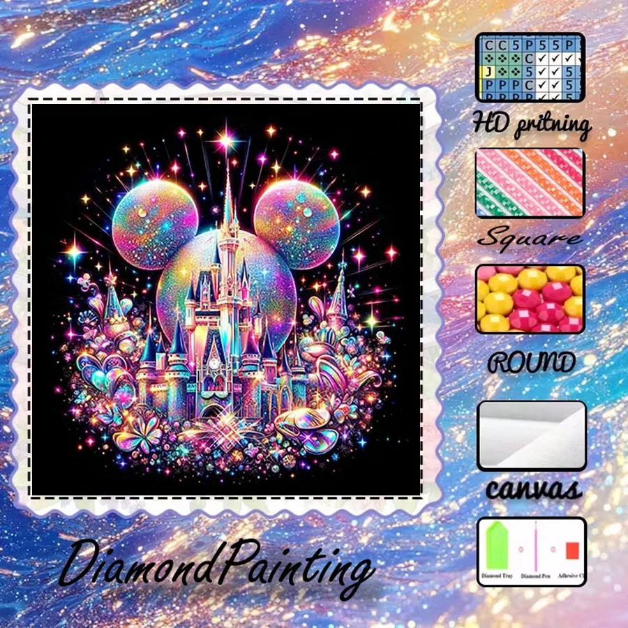 1 Stück - 5D-DIY - Beflockter Stoff - Spezialbohrer - Diamantmalerei-Set - Schloss, Mickey - Mosaik - Diamantkunst