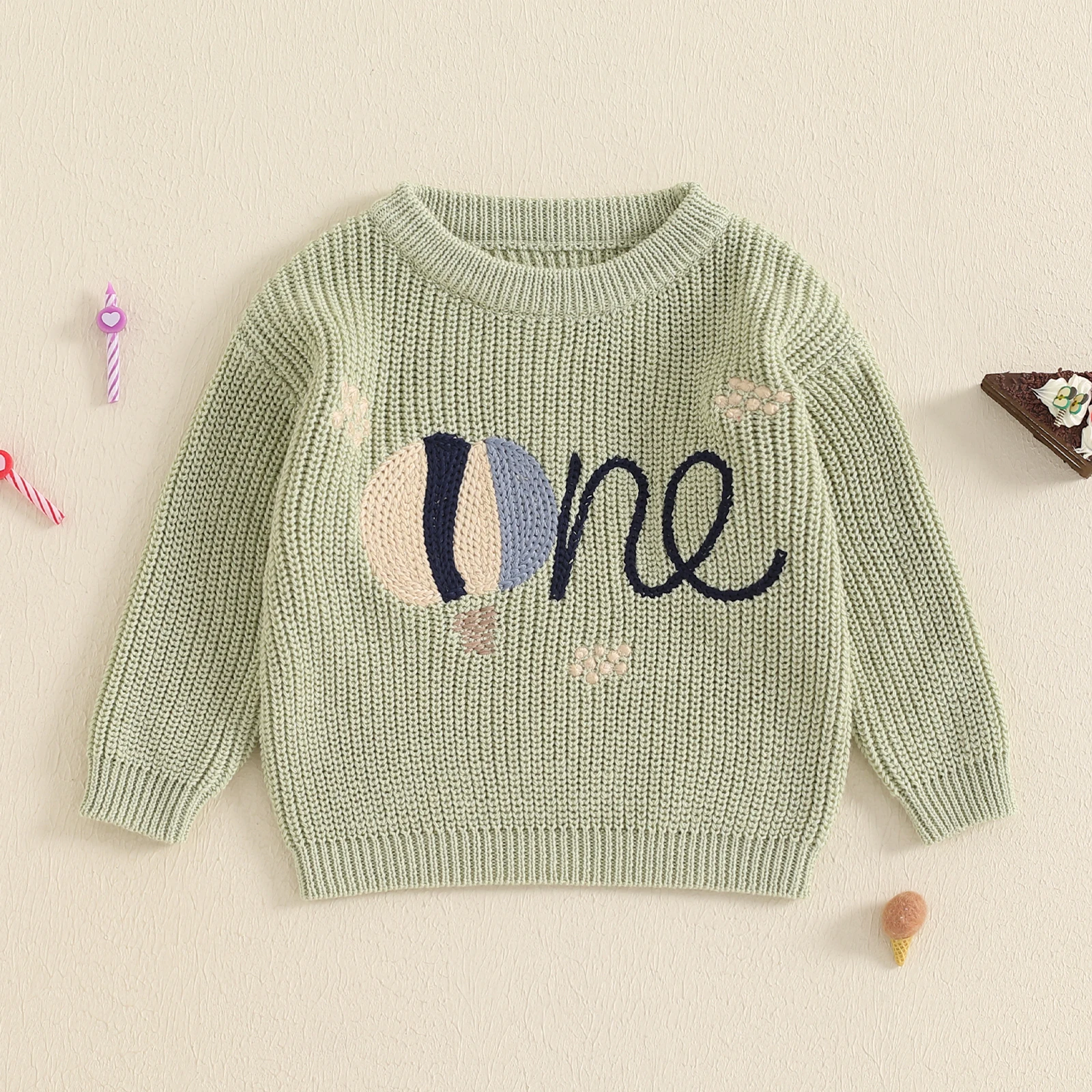 Winter Newborn Boy Birthday Sweater Casual Letter Embroidery Warm Knitted Long Sleeve Pullover Sweaters Knitwear for Toddler