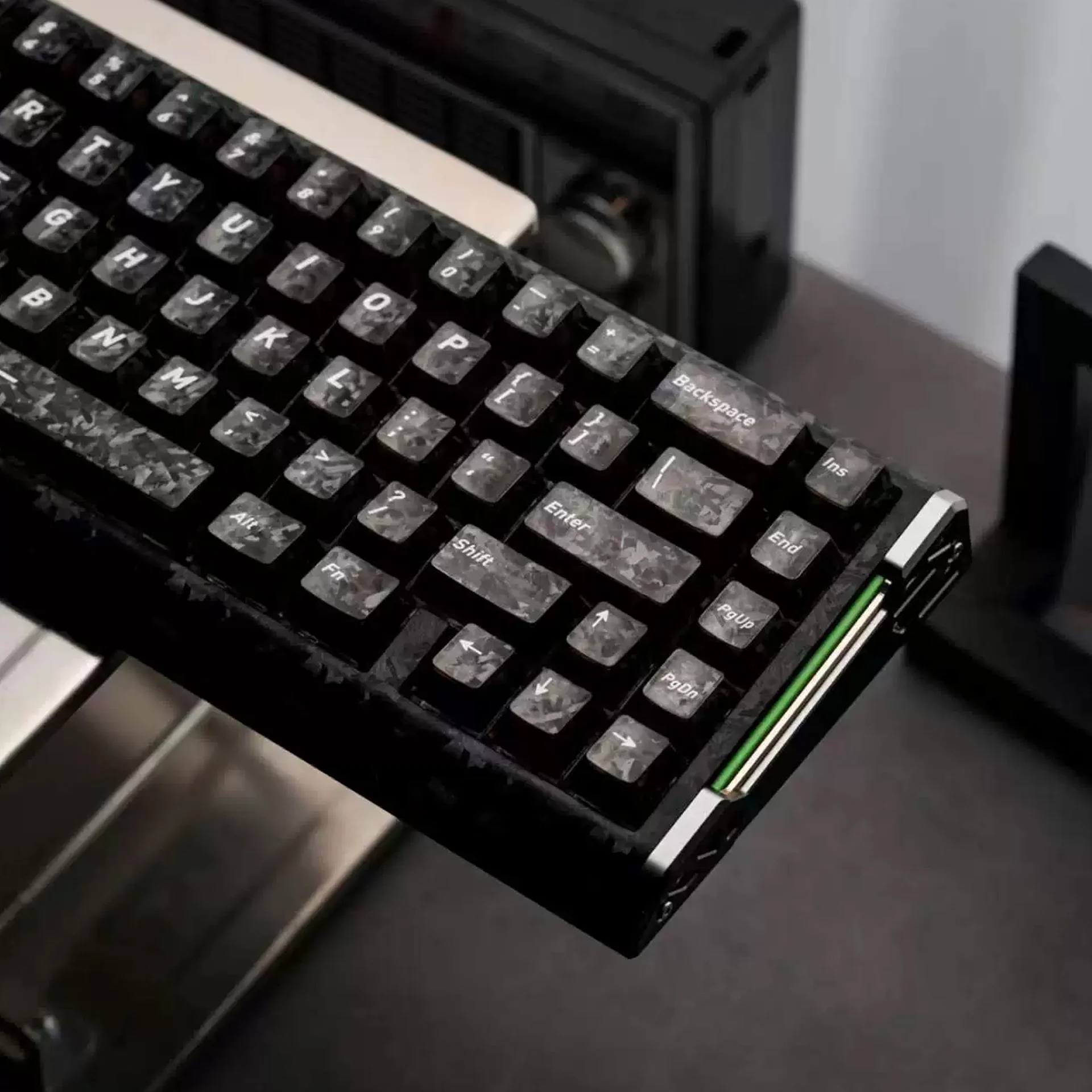 Fog Black Carbon Fiber Texture Transparent PC Keycaps Top Print Double Shot Cherry Profile for Gateron Mechanical Keyboard