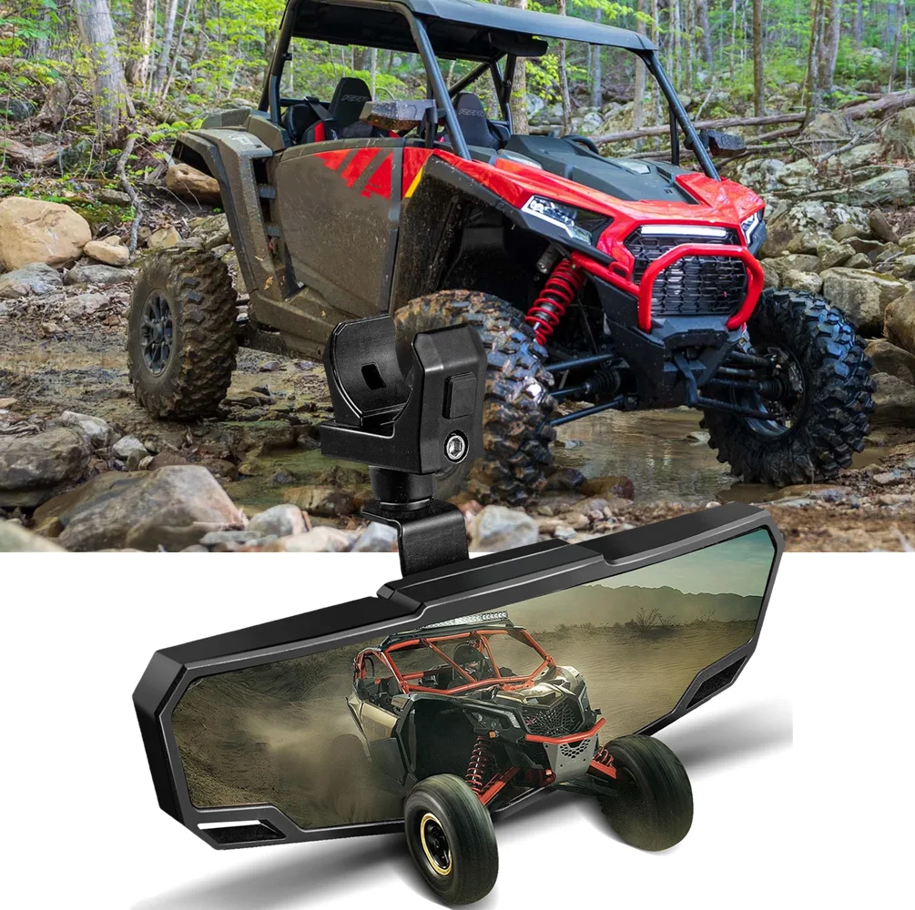 Black SXS RZR UTV Mirrors Rear View 360° Adjustable Low Profile Aluminum Clamp For Polaris RZR 1000 Pioneer Talon Kawasaki KRX