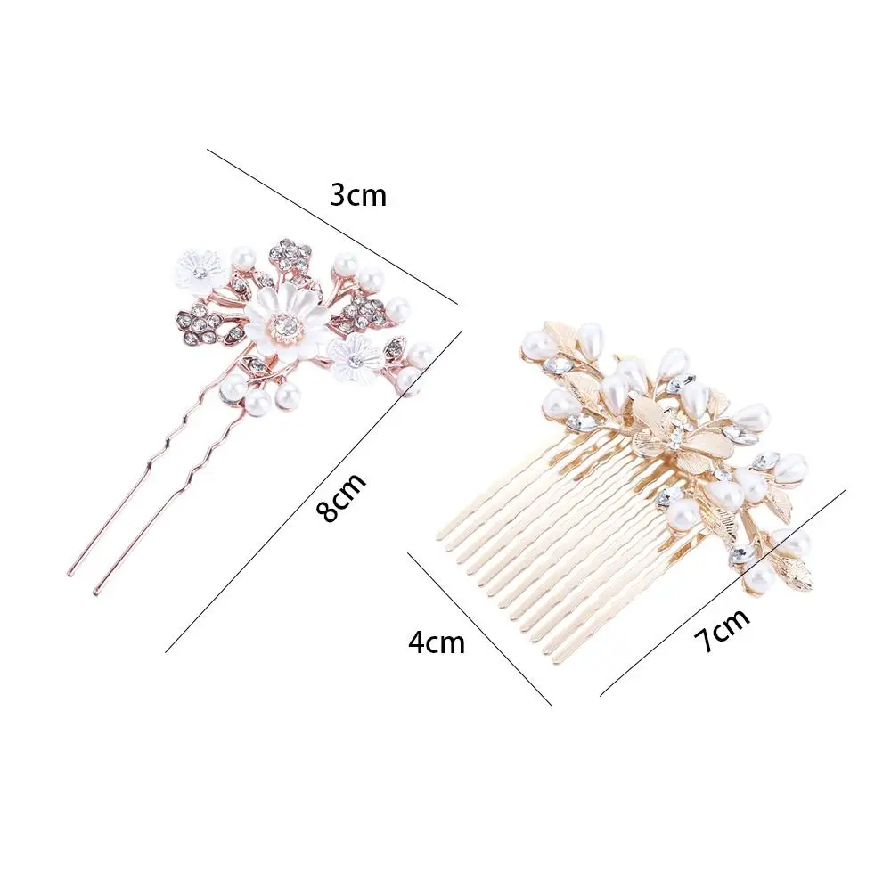 Grace Women Alloy Pearl Temperament Rhinestone Hair Stick Korean Style Headwear Five-tooth Hair Comb Hair Accessories