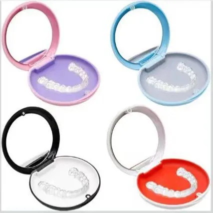 Denture Storage Box With Mirror Dental Braces Orthodontic Case Retainer Box Case Magnetic Aligner Mouth Guard Container