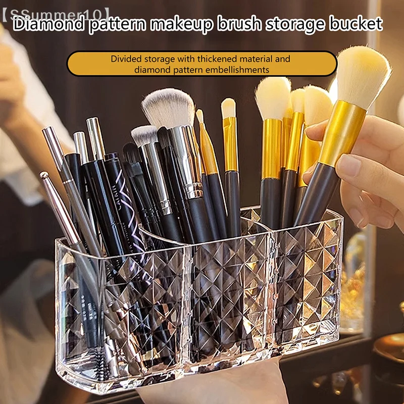 【SSummer10】3 Grids Transparent Acrylic Makeup Brush Storage Bucket - Organizer Desktop Container Accessories【SS】