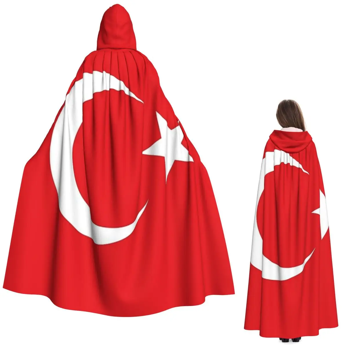 

The Republic Of Turkey Flag Long Hooded Cloak Witch Medieval Costume Cosplay Cape HalloweenVampire Adult Unisex