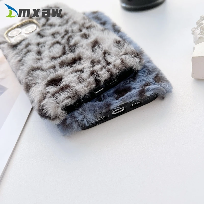 Fashion Plush Fur Phone Case For iPhone 14 Plus 13 12 11 Pro Max mini XS MAX XR X 8 7 6S Plus Leopard Fluffy Soft Case