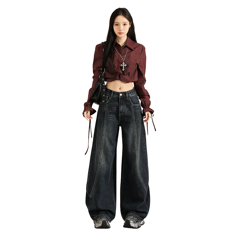 Celana Jeans Wanita Model Retro Y2K 2000-an, Celana Lurus High-waisted untuk Mengangkat Bokong