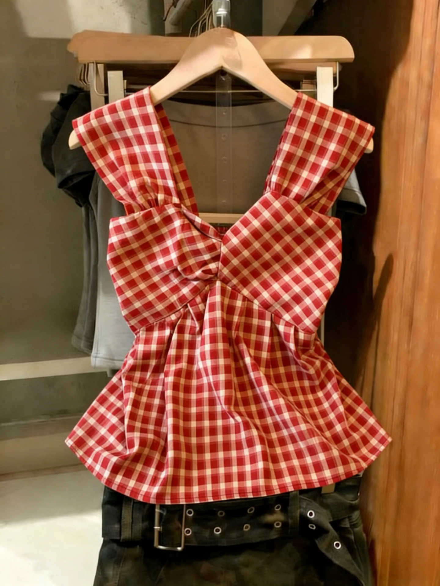 

Sweet Plaid Knot Strapless Vest Women's Summer New Style Age-Defying Belly Cover Slimming Sleeveless Top Fashionable Versatile