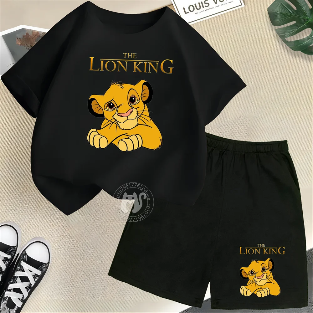 Disney Lion King Summer Printed Clothing Casual Sports Cotton Baby T-shirt+Shorts Boys and Girls Round Neck Outdoor Sports Set