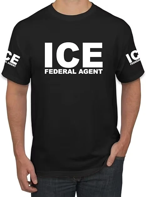 2026 New ICE Immigration Police Federal Customs Enforcement Officers' Embossed Men's T-Shirt - Retro T-Shirt