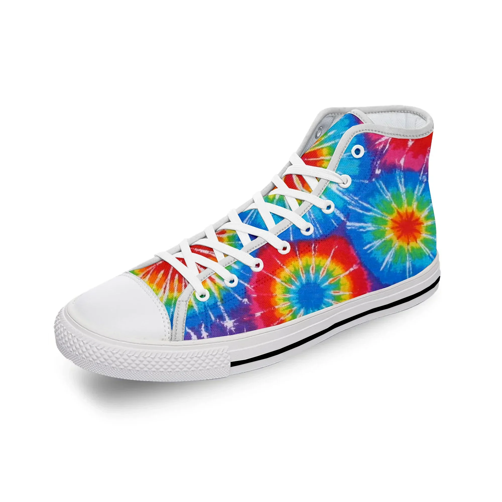

Cartoon Tie Dye Pattern Aesthetic White Cloth Fashion 3D Print High Top Canvas Shoes Men Women Lightweight Breathable Sneakers