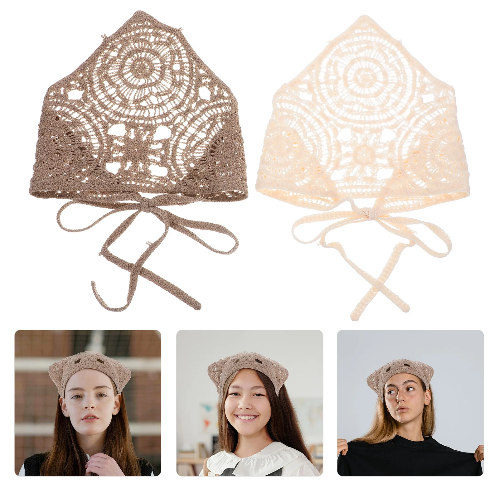

2Pcs Crochet Bandana Triangle Hair Scarf Comfortable for Women Girls Decorative Headband Hair Accessories Fashionable Style