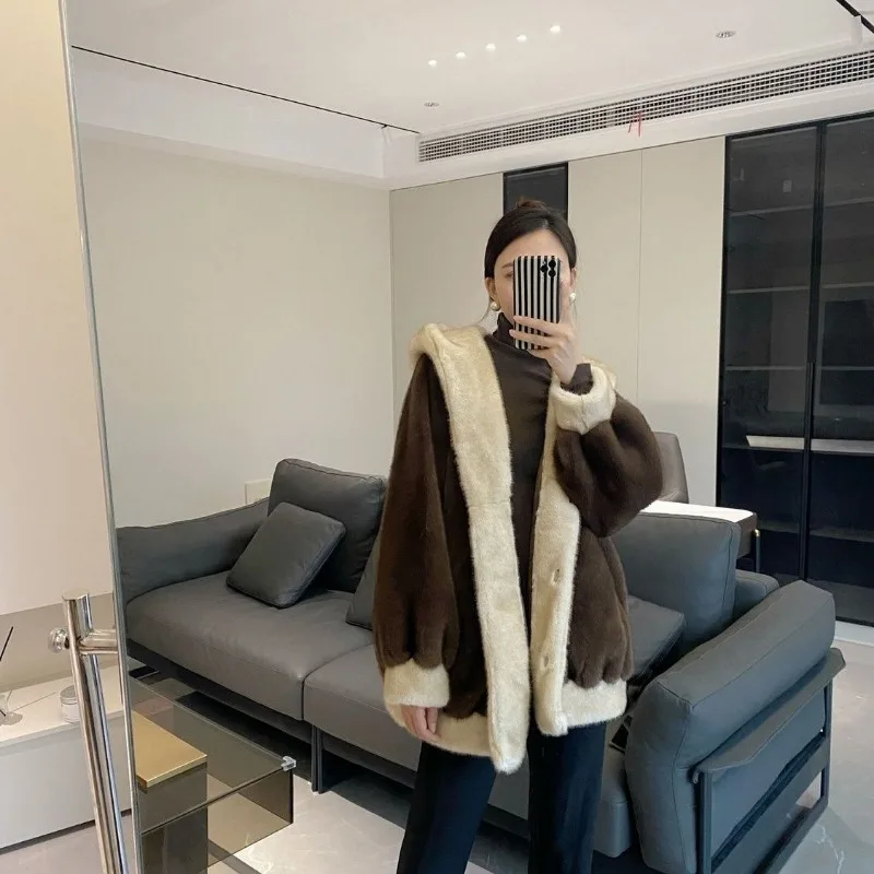 Jacket Women Individuality Faux Fur Coat 2024 New Fashion Fur Coat Casual Hooded Foreign Style Winter Warm Loose Lazy Style