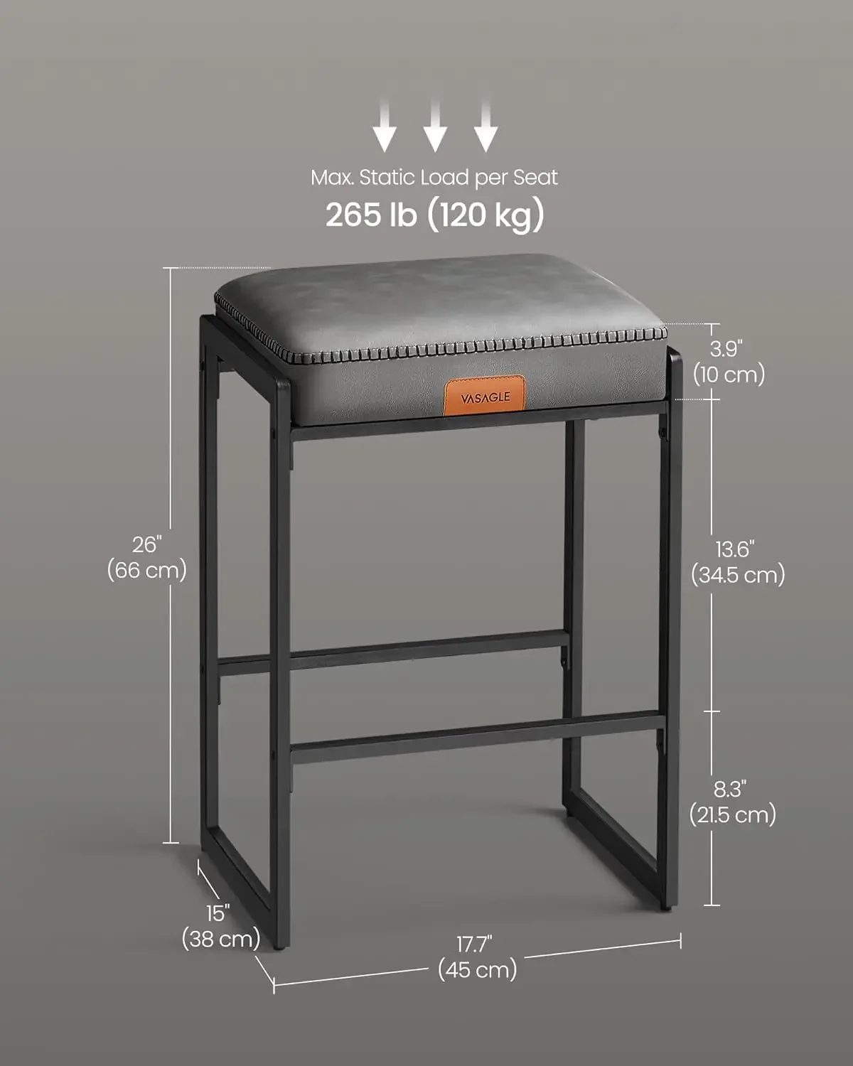 Kollektion – Barhocker-Set, 4er-Set, Barhocker in Thekenhöhe, Kunstleder mit Nähten, Mid-Century Modern C