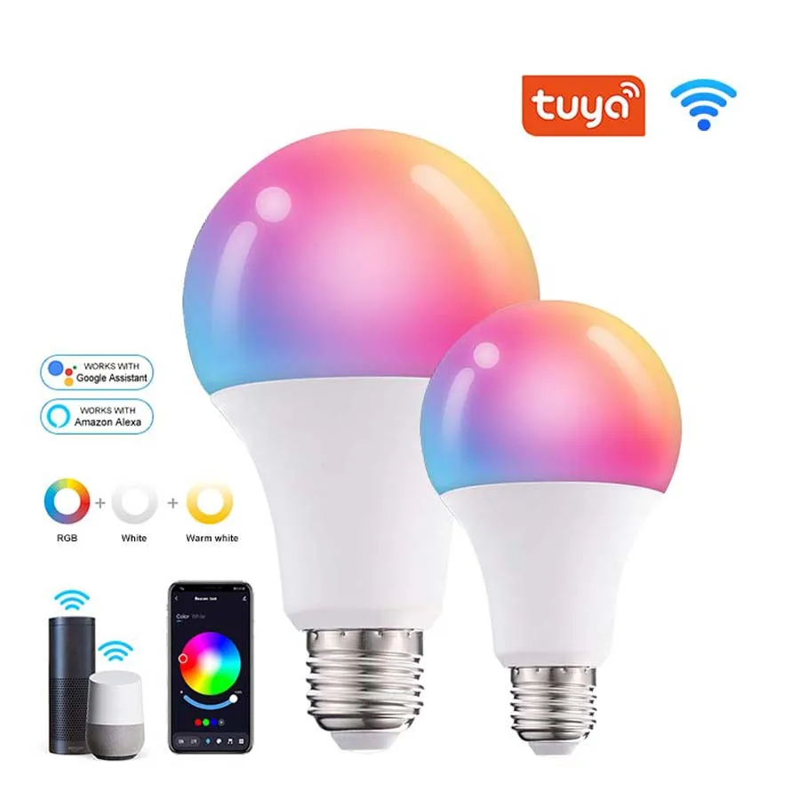 Tuya WiFi Smart LED Light Bulb E27 10W 15W LED Lamp Dimmable RGB Smart Life APP Works with Alexa Google Home Voice Control