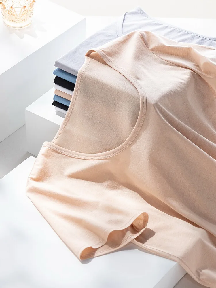 

Silk-Matte Cotton Women's T-Shirt Loose Basic Short Sleeve round Neck Slimming White Ultra-Thin Classic Style Summer Wear
