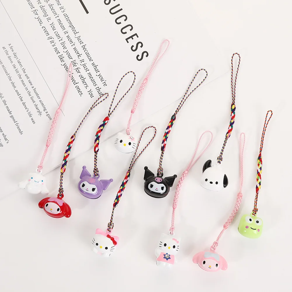 

Sanrio Bell Phone Charm Set Hello Kitty Kuromi My Melody Cinnamoroll Pochacco Cute Cartoon Bell Charms With Braided Lanyard