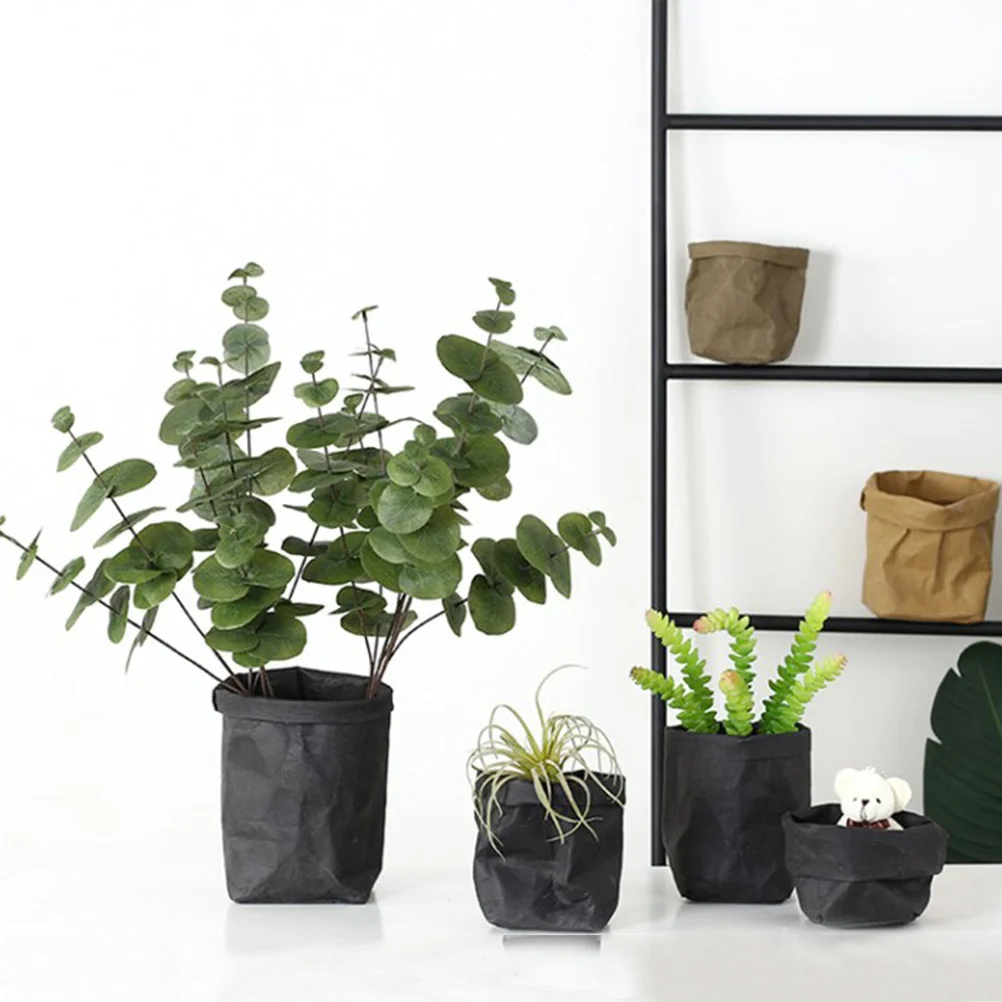 

Washable Kraft Paper Organizer M Black Durable Foldable Tear Resistant Planter Flowerpot Bags Container Cover Storage Decoration
