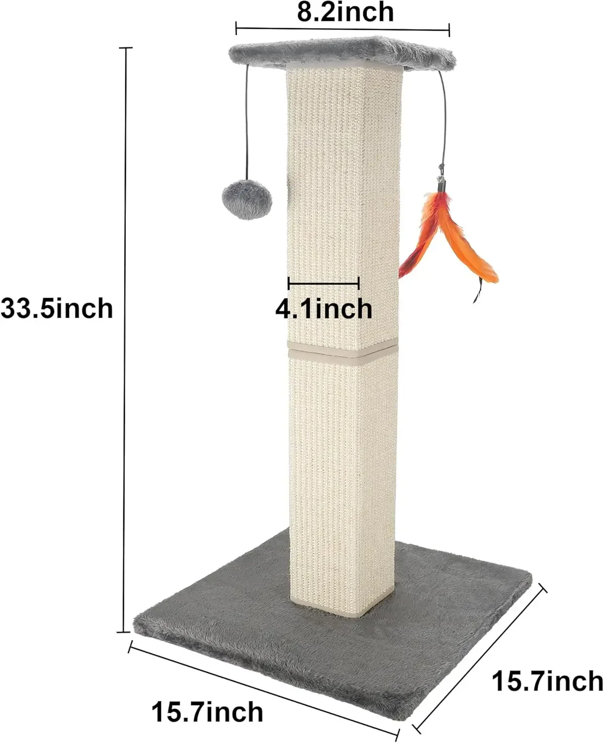 33.5 Inch Cat Scratching Post Heavy Duty and Thicker Cat Scratching Posts Sisal Protects Furniture with Feather Toy and Hanging