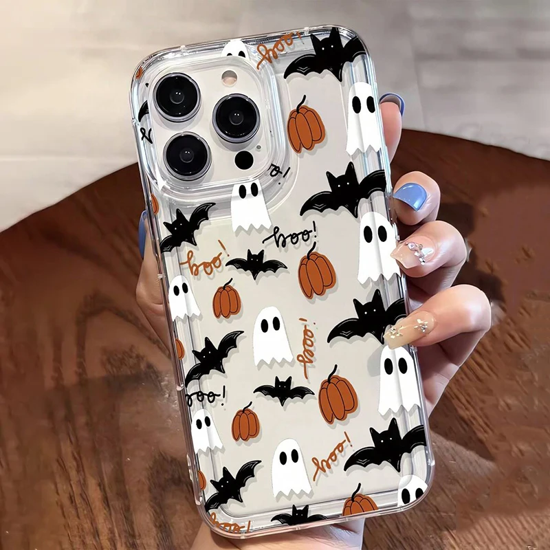 

Pop Halloween Ghost Pattern Clear Phone Case For Samsung Galaxy S25 Ultra S24 S23 S22 S21 FE Plus A52 A15 A55 A35 A14 A54 Soft C