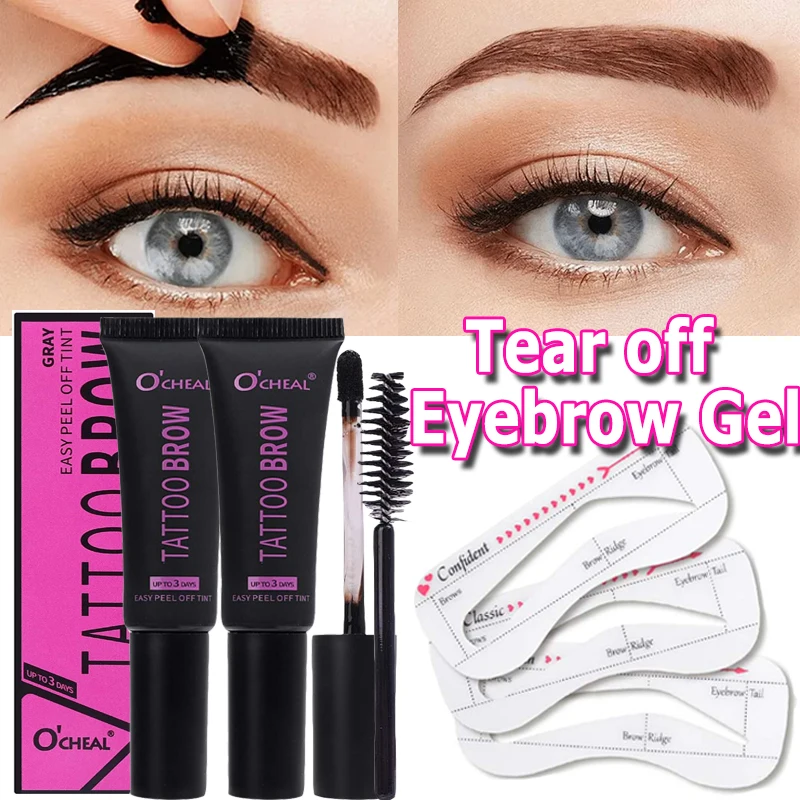 Waterproof Peel-off Eyebrow Gel Set with Brow Card Brushes Makeup Lasting Brow Tattoo Tint Semi-Permanent Tearing Eyebrow Cream