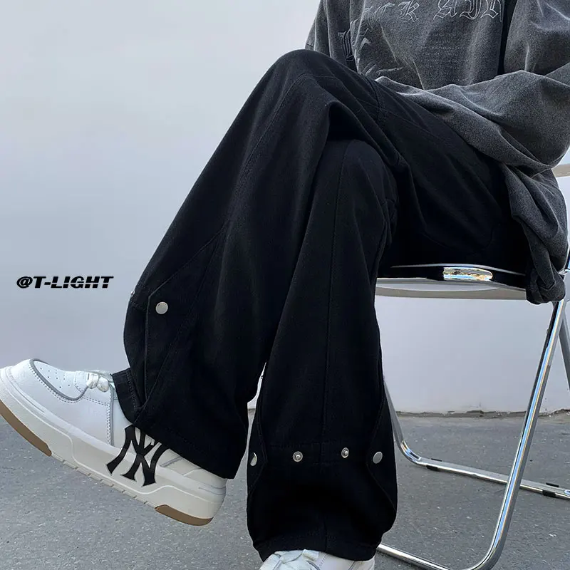 

Pure Bla Men's Straight Leg Jeans High Street Faion American Vibe Workwear Trousers Slim Fit High Waist Long Pants