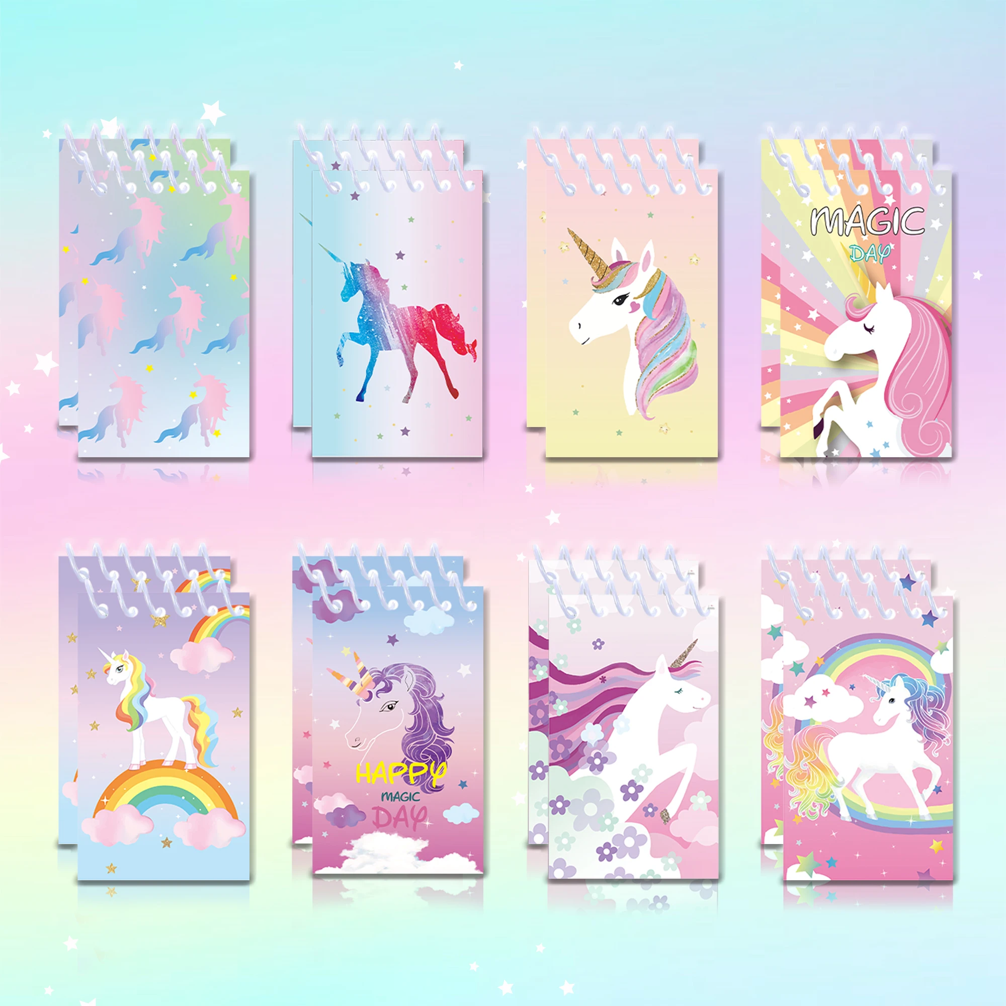 Mini cuadernos de bolsillo en espiral con tema de unicornio, Bloc de notas, folleto en espiral, libretas para oficina, papelería, diarios escolares, regalos para niños