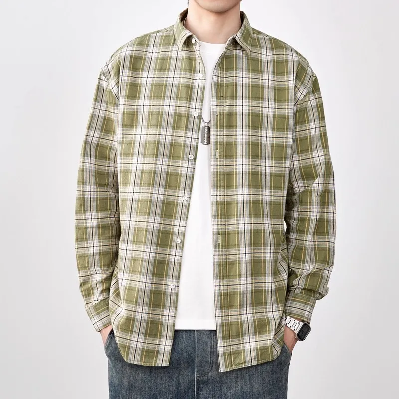 

Trendy Plaid Long Sleeve Loose Men's Shirt Spring Autumn Fashionable Cotton Classic Style Button down Youthful Handsome Top