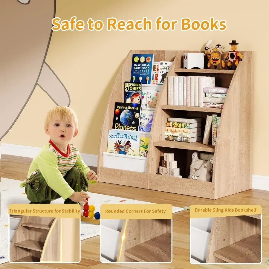 4 Tier Bookshelf with 4 Layer Design for 's Rooms Wooden 's Bookcase for Baby Storage and Toy Organization Toddler Bookshelf as