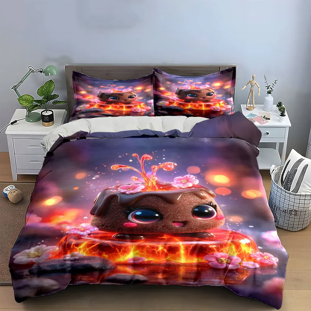 

"Cartoon Lava Cake Decoration Set" Bedding Set with 1 Duvet Cover 2 Pillowcases Single Double King Queen, Gift