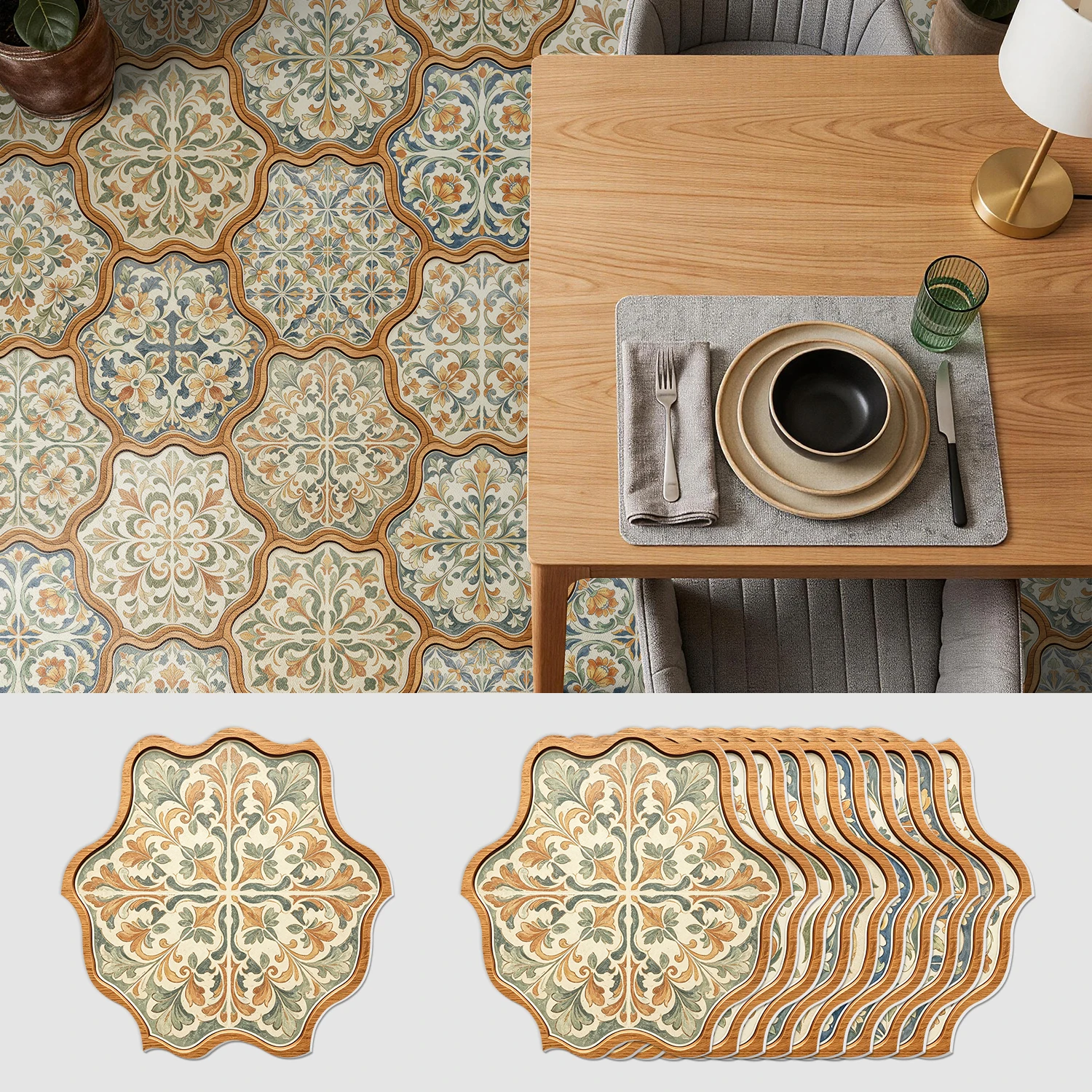 10/20/30/40/50Pcs Flower Shape Vintage Floral Floor Stickers 30cm Wear Resistant Thick Foam Floor Stickers