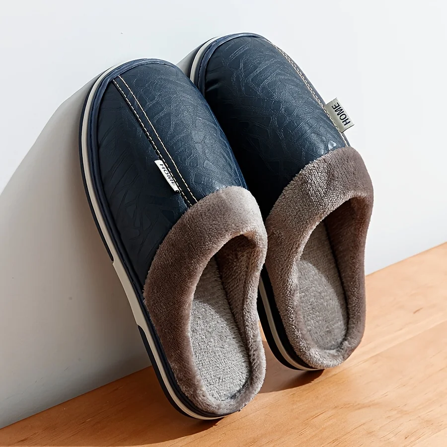 

Warm Slippers for Men - Soft Fabric, Durable Non-Slip Sole. Cozy Indoor Winter Comfort. Black & Grey.