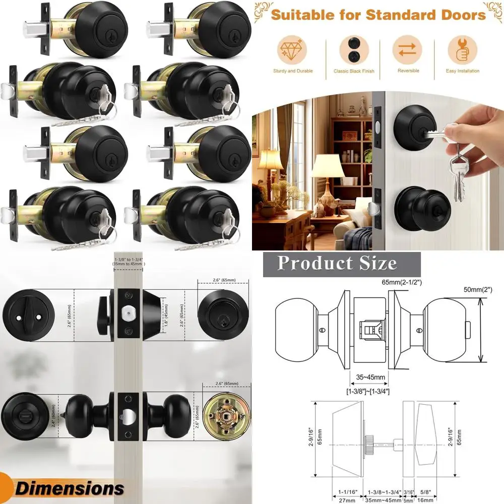 

4-Piece Flat Black Entry Door Knob and Deadbolt Combo Set, Keyed Alike