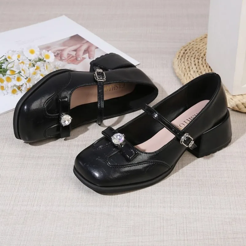 2026 Neue Damenschuhe Mode Gürtelschnallen-Design Kleine Lederschuhe Quadratische Spitze Dicker Absatz Einzelschuhe für Damen – Detail 19